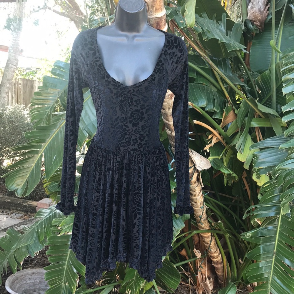 Brandy Melville burn out Velvet dress with Asymmetric skirt